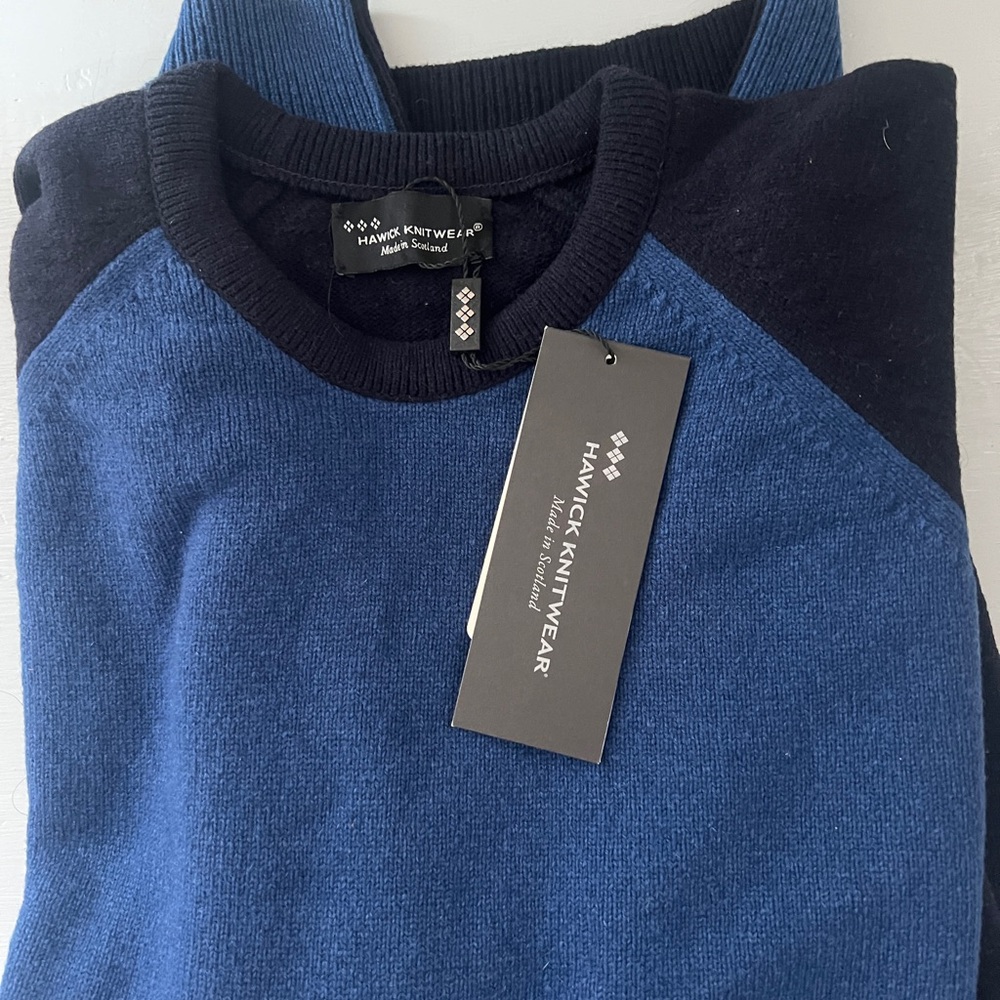 Men's Blue and Black Crewneck Sweater Hawick Knitwear